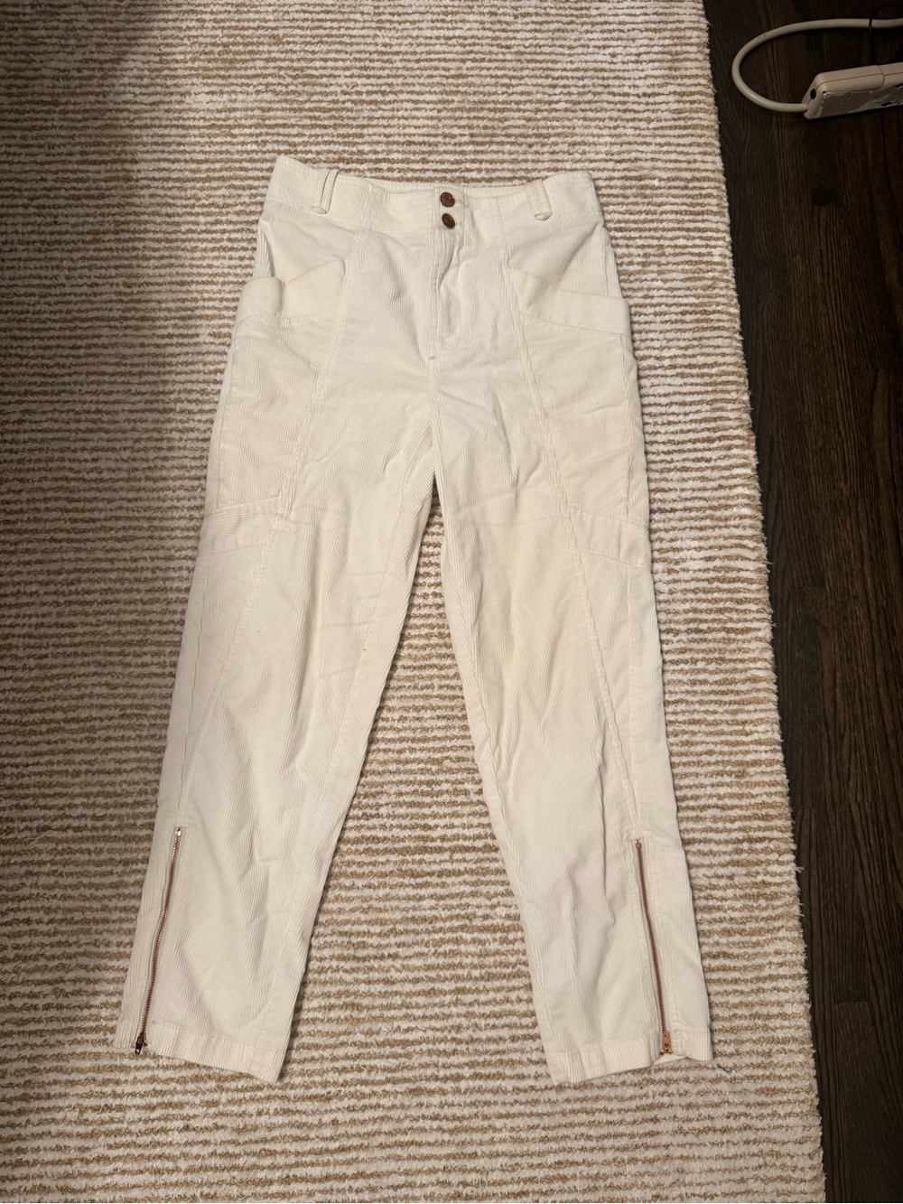 Pilcro Ivory Corduroy Zip-Hem Joggers